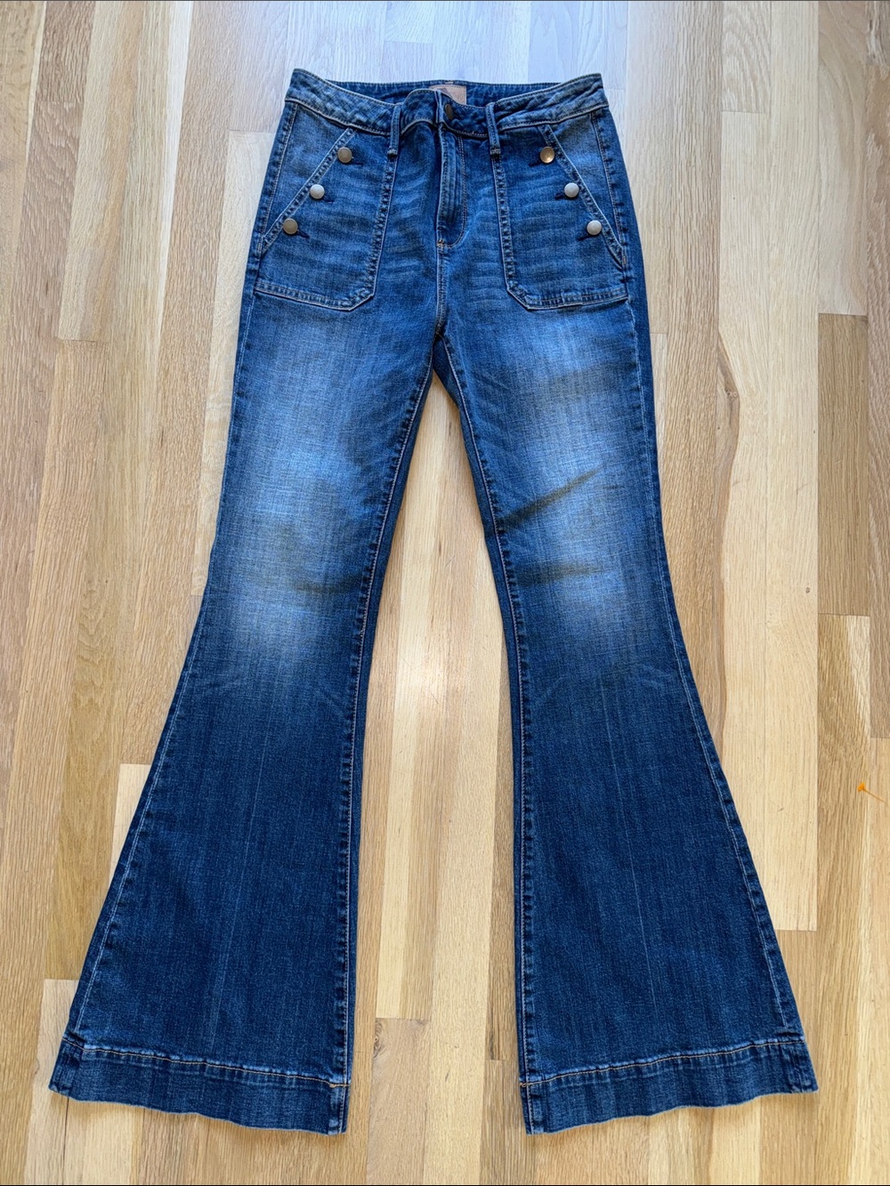 Driftwood Farrah Sailor Flare Jeans High Rise Patch Pocket 29 Anthropologie